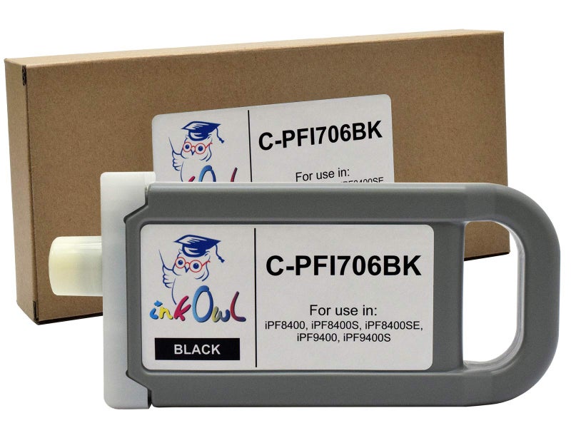 InkOwl Compatible Ink Cartridge Replacement for Canon PFI-706BK (700ml, Black) for iPF8400, iPF8400S, iPF8400SE, iPF9400, iPF9400S Printers - Image 1